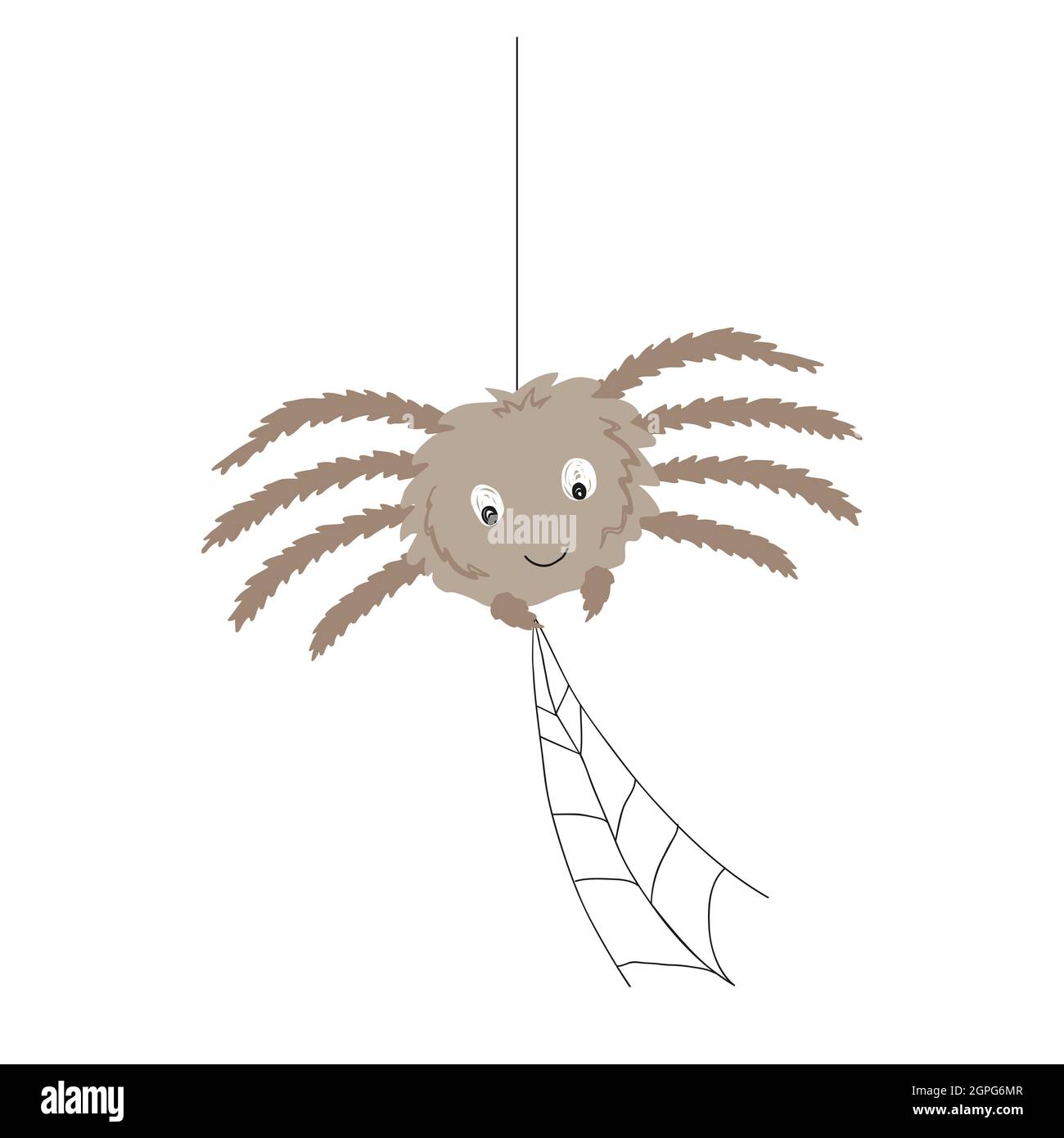 Cute spider making webs. Vector cartoon illustration on white background Stock Vector