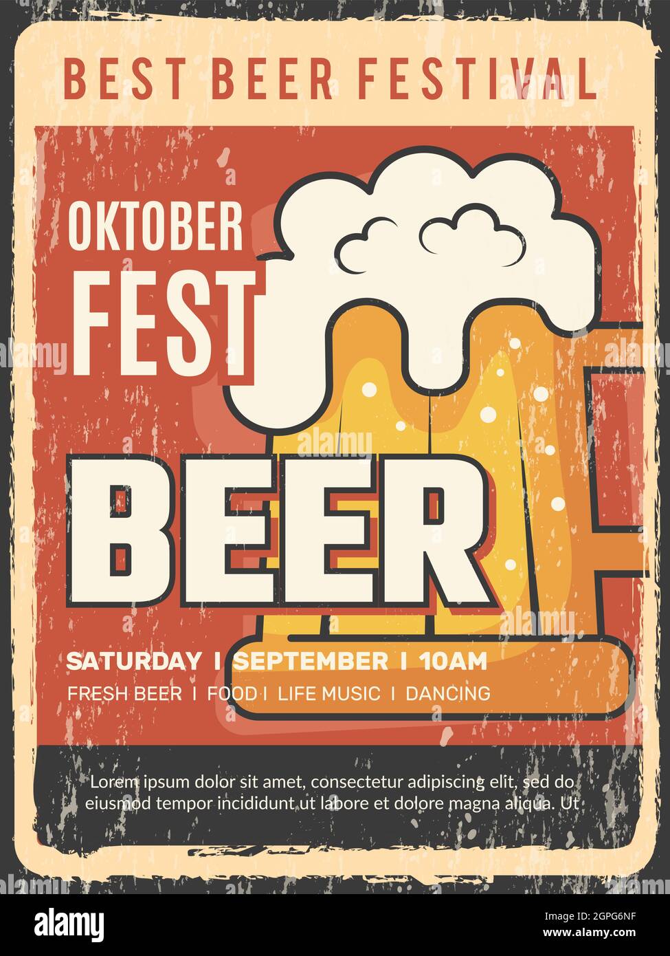 Oktoberfest placard. Traditional alcoholic event beer festival vector restaurant frame vintage poster template Stock Vector