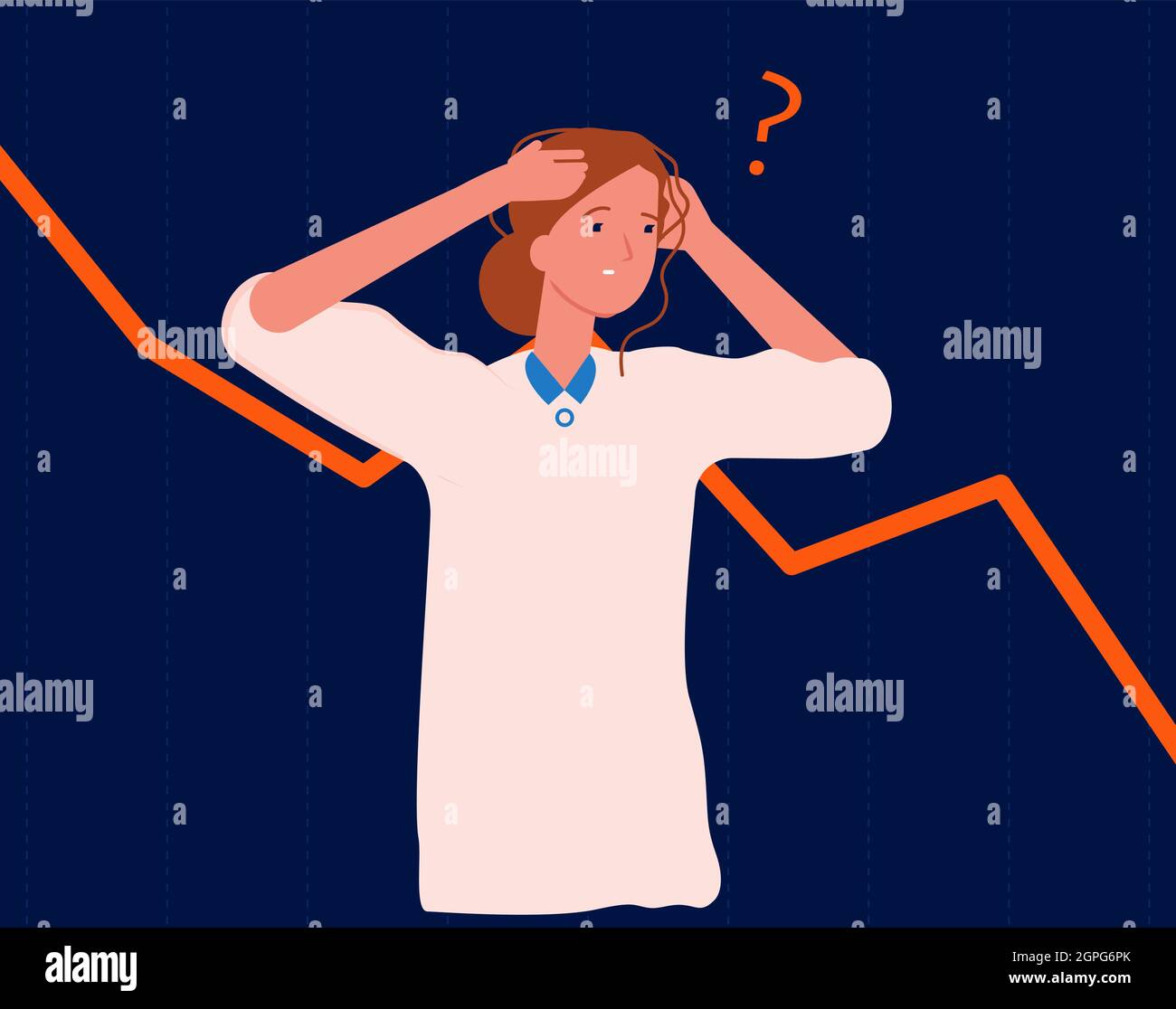 Panic woman. Bankruptcy, economic downturn or business failure. Manager afraid of financial crisis vector illustration Stock Vector