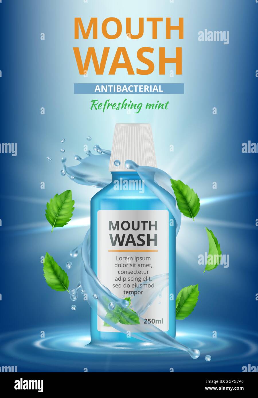 Rinse water ads. Dental medical poster mouthwash fresh cleaning water