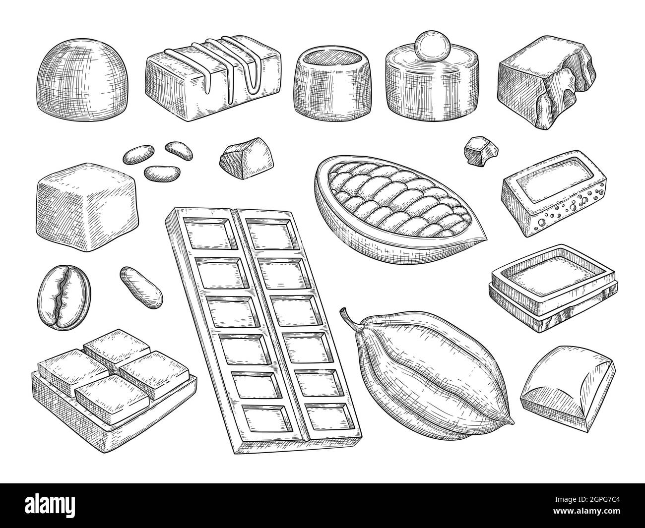 Collection of sketch chocolate sweets Royalty Free Vector