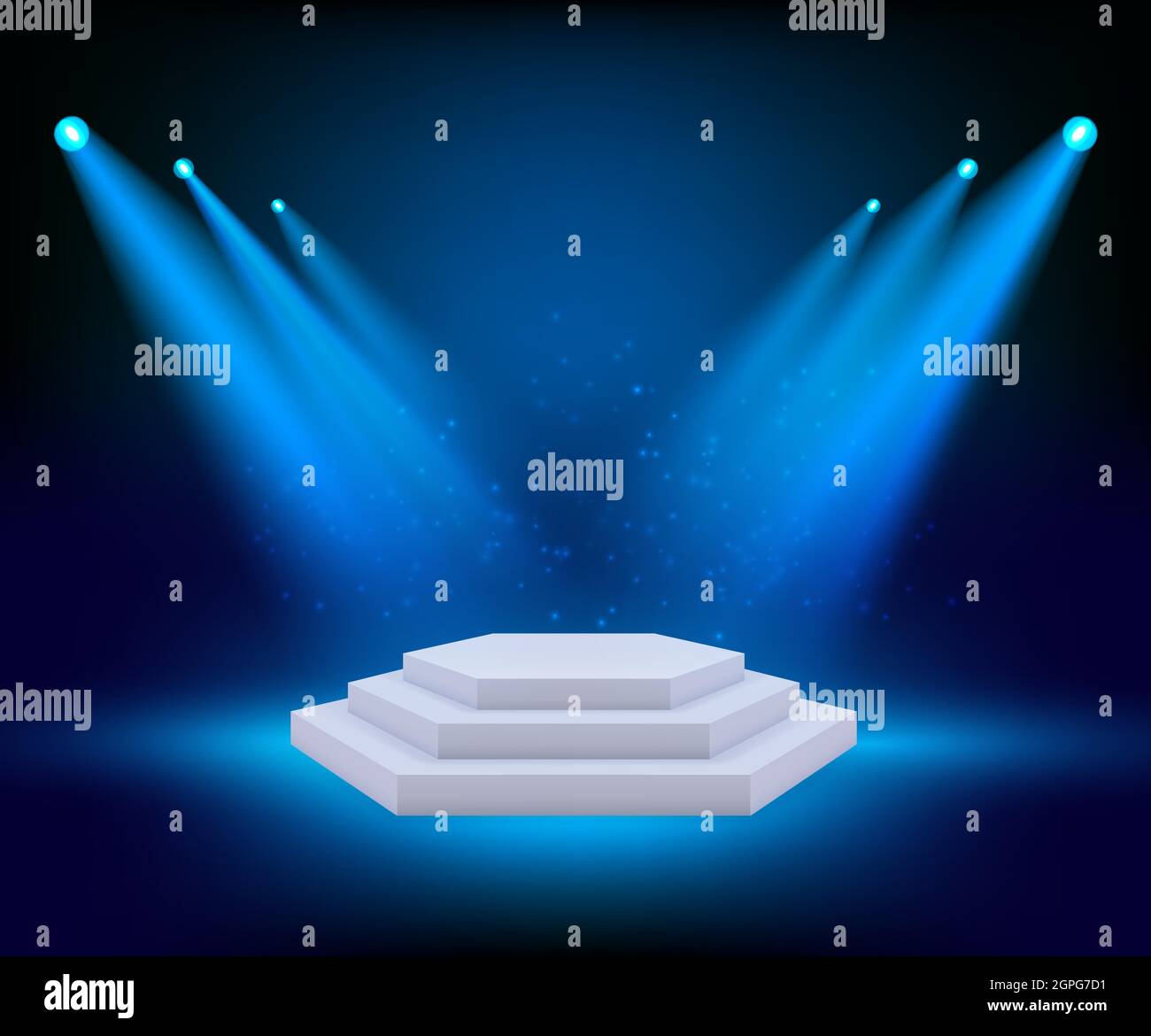 Spot lighting podium. Theatre studio awards platform exhibition floor geometrical stages vector background Stock Vector