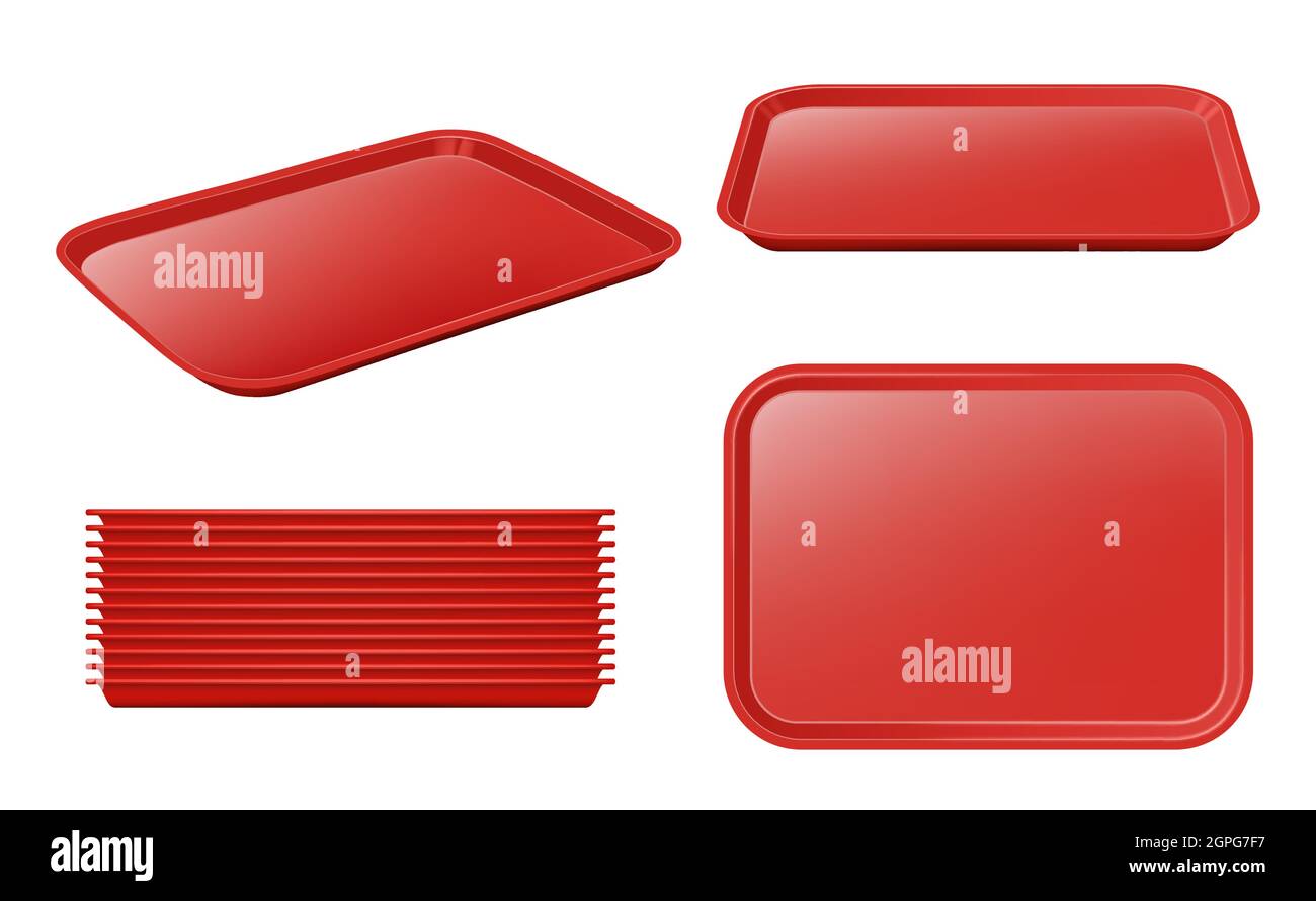 Food tray. Empty plastic plateau realistic vector mockup restaurant