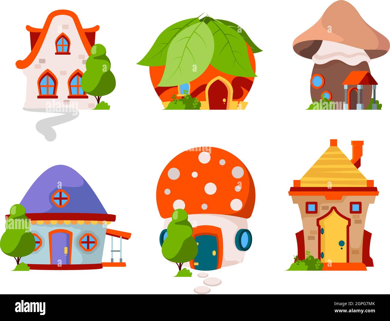 Fairytale castles. Wooden magic buildings fantasy village cottage vector cartoon houses Stock Vector