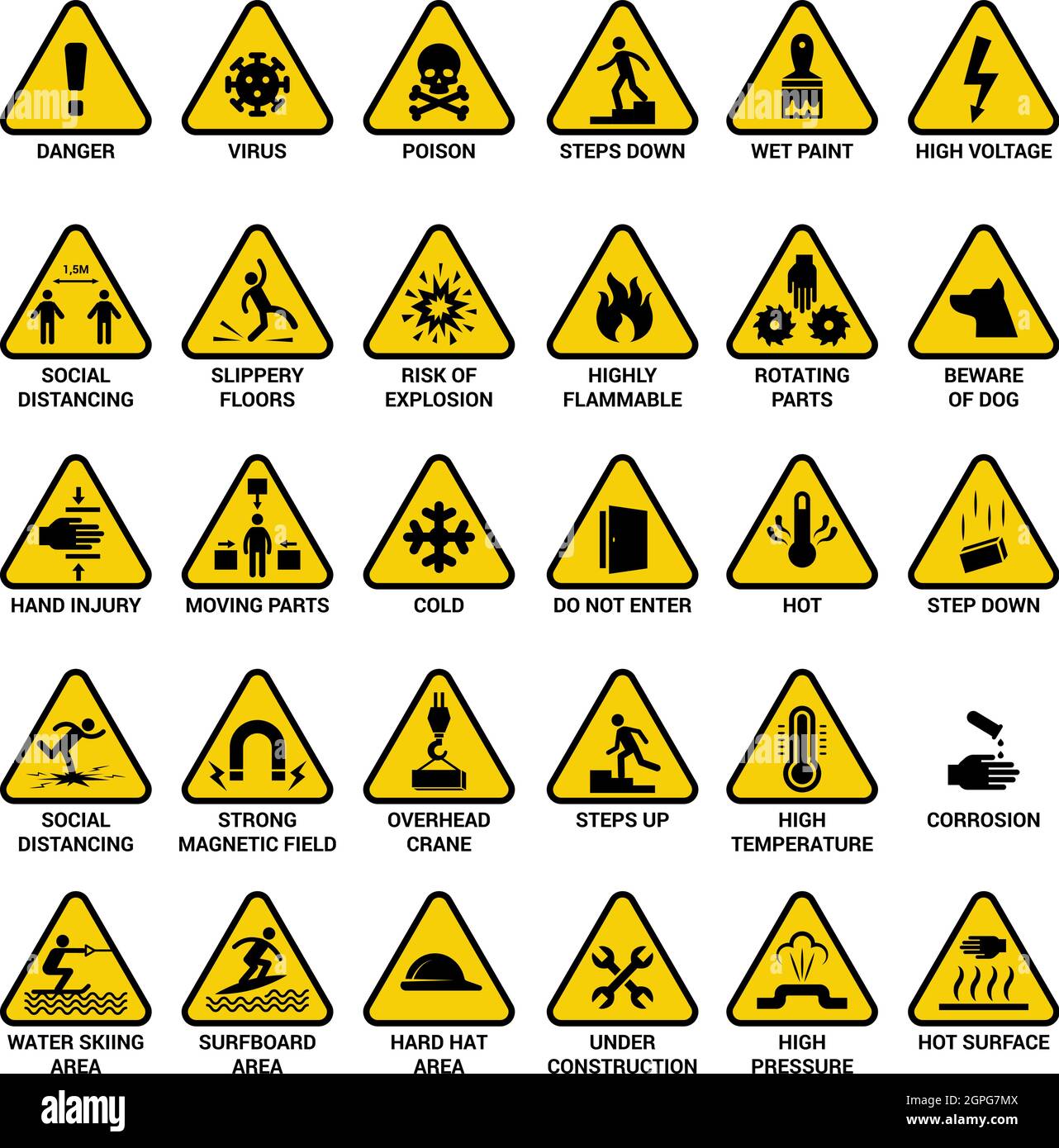 Triangle warning sign. Danger symbols safety emergency electrical hazard vector collection Stock Vector