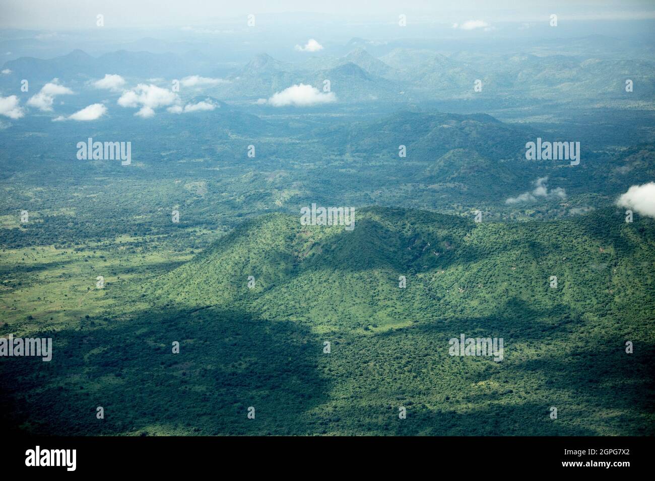 Aerial view of the Imatong Mountains and surrounding wilderness in South Sudan. Stock Photo