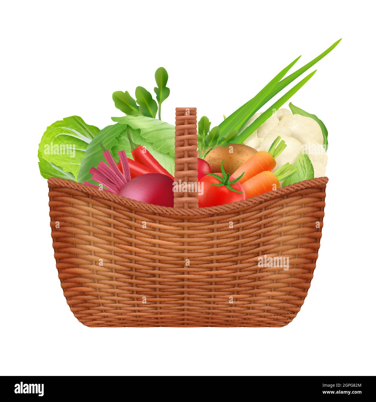 Vegetables basket. Realistic picnic decorative container basket for