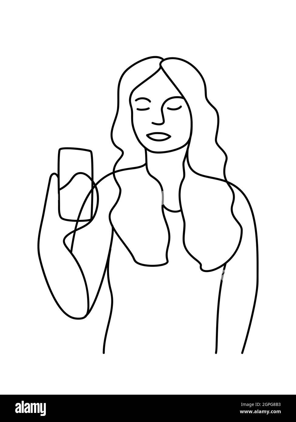 Minimalism hand drawn female vector portrait in modern abstract one line drawing graphic style. Decor print, wall art, creative design social media. Trendy template woman speaks on the phone on white Stock Vector