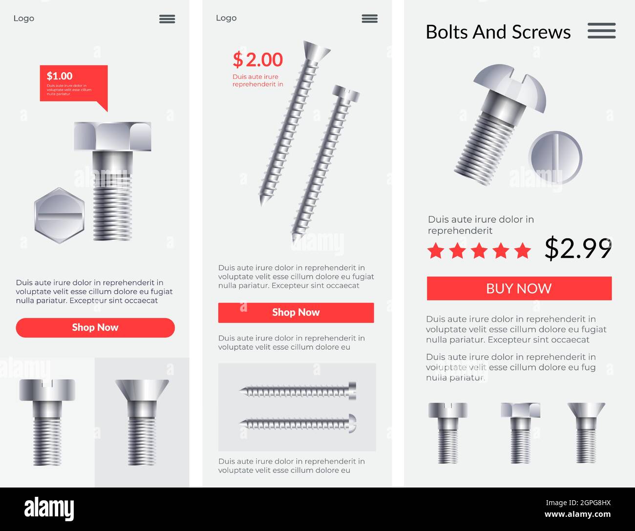 Bolts and screws buying instruments in shop online Stock Vector Image