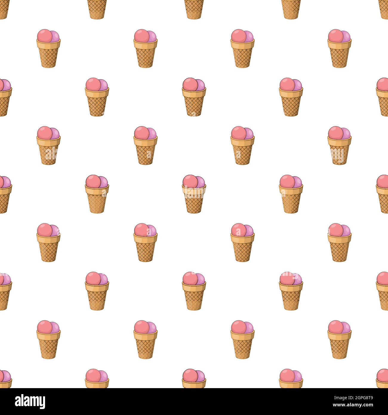 Pink ice cream in waffle cup pattern cartoon style Stock Vector Image ...