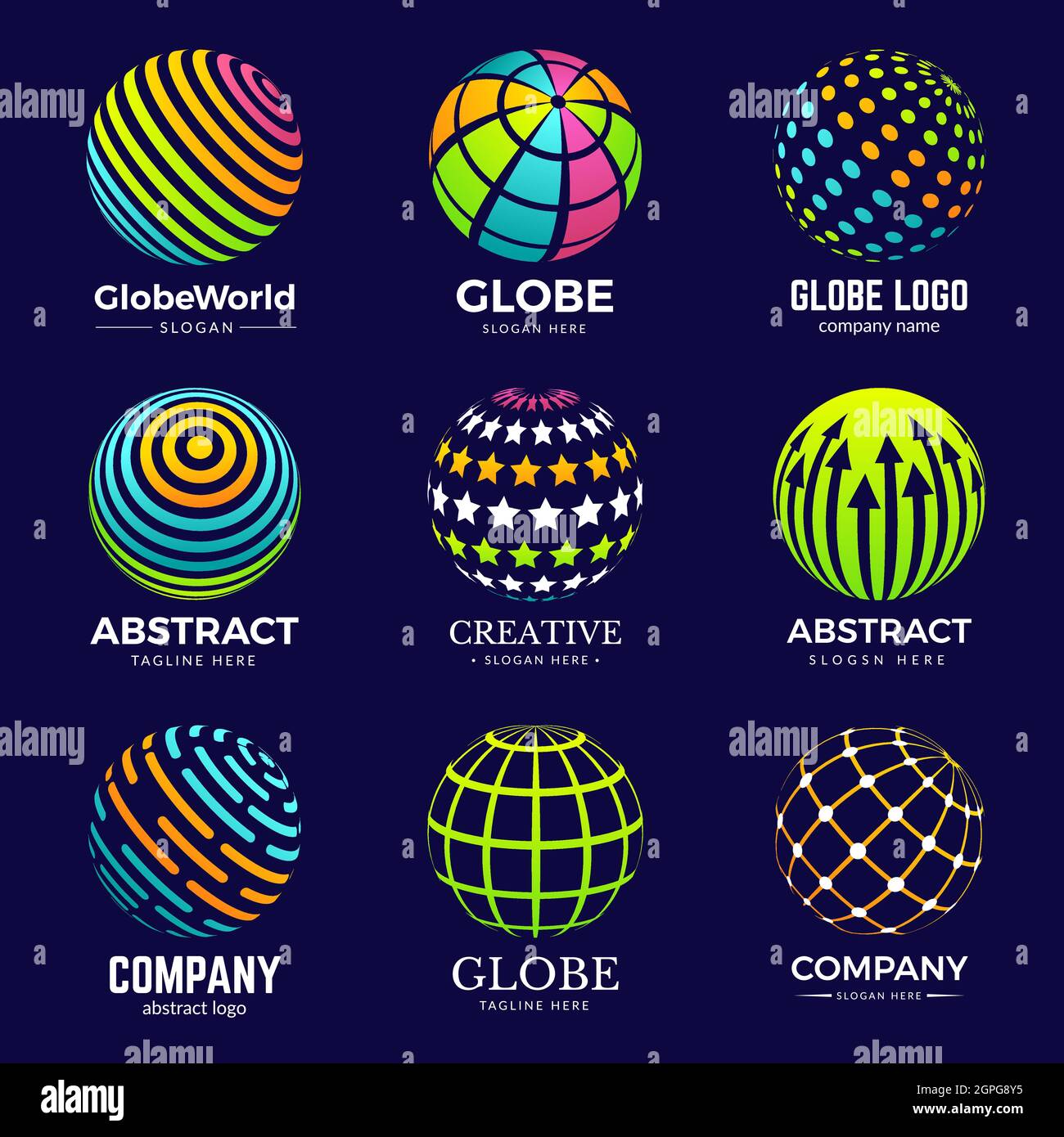 Globe logo. Stylized circle shapes for business identity projects education biology innovation