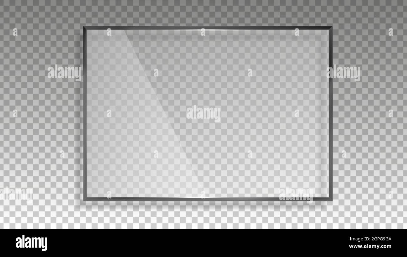 Transparent glass frame. Gloss shine panel, rectangle 3d window