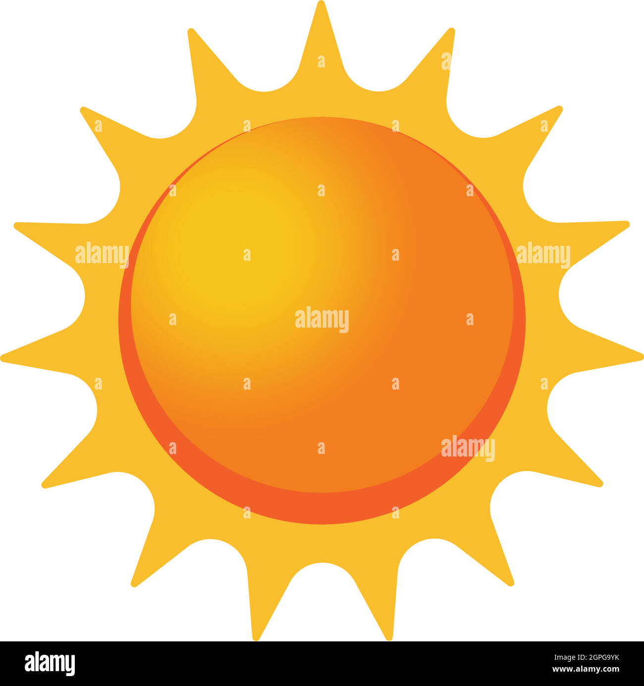 Sun or Sunshine vector with beams on a white isolated background in