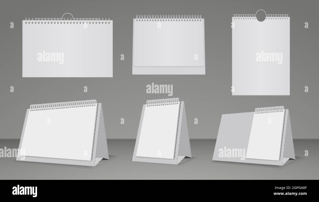 Realistic calendar templates. Wall and table blank paper calendars