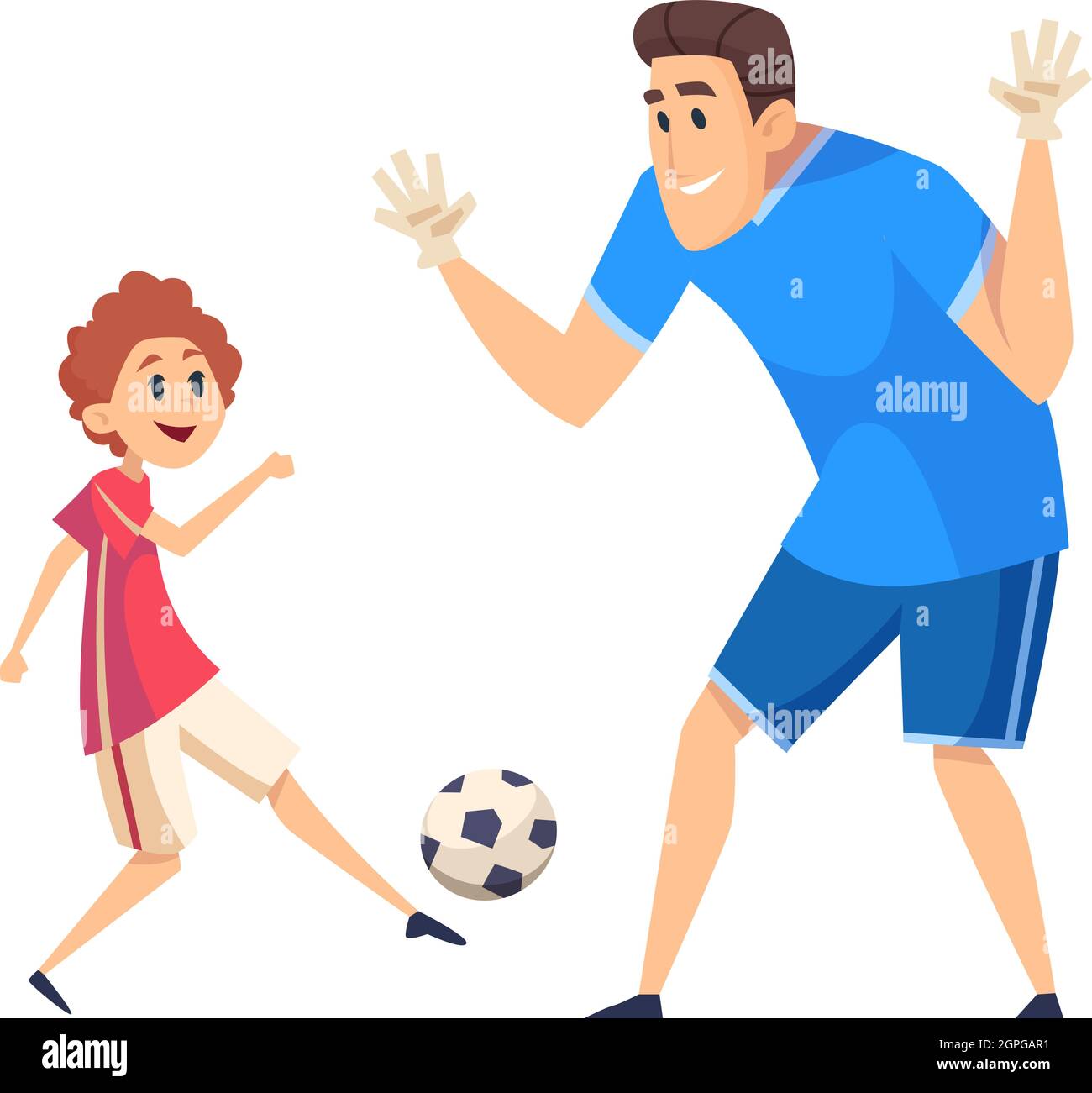 Football time. Sport training, father play soccer with son. People wear