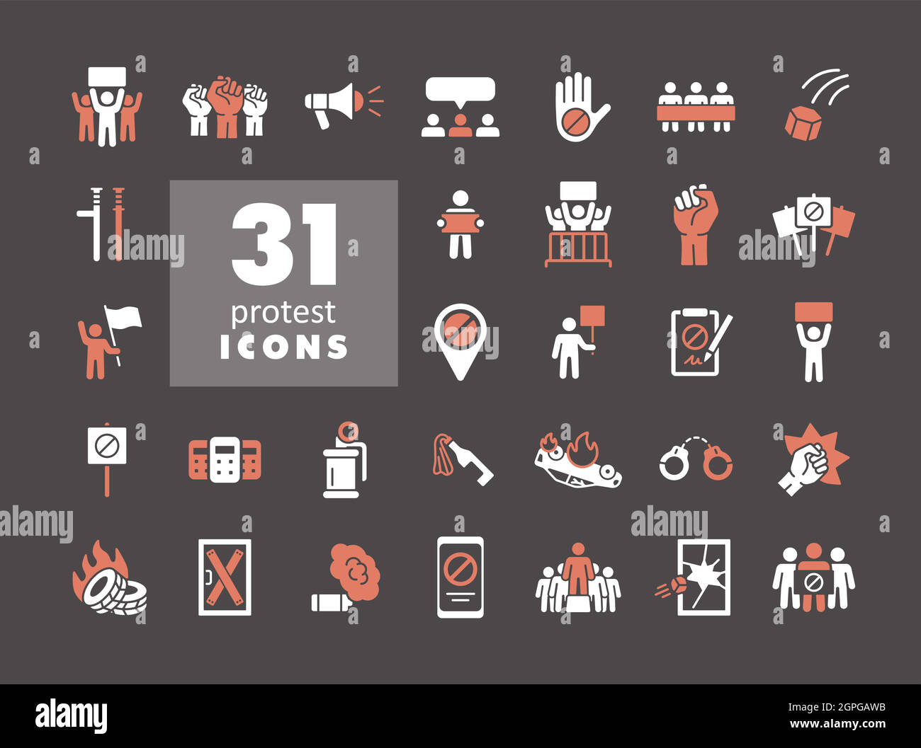 Protest, strike, revolution set vector glyph icons Stock Vector