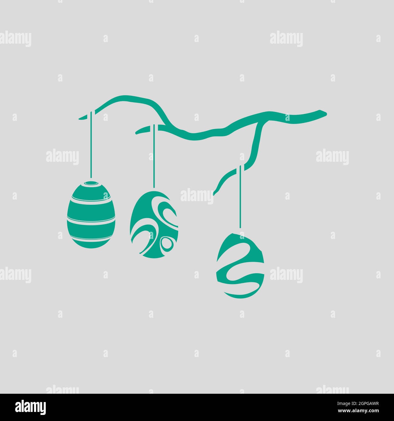 Easter Eggs Hanged On Tree Branch Icon Stock Vector
