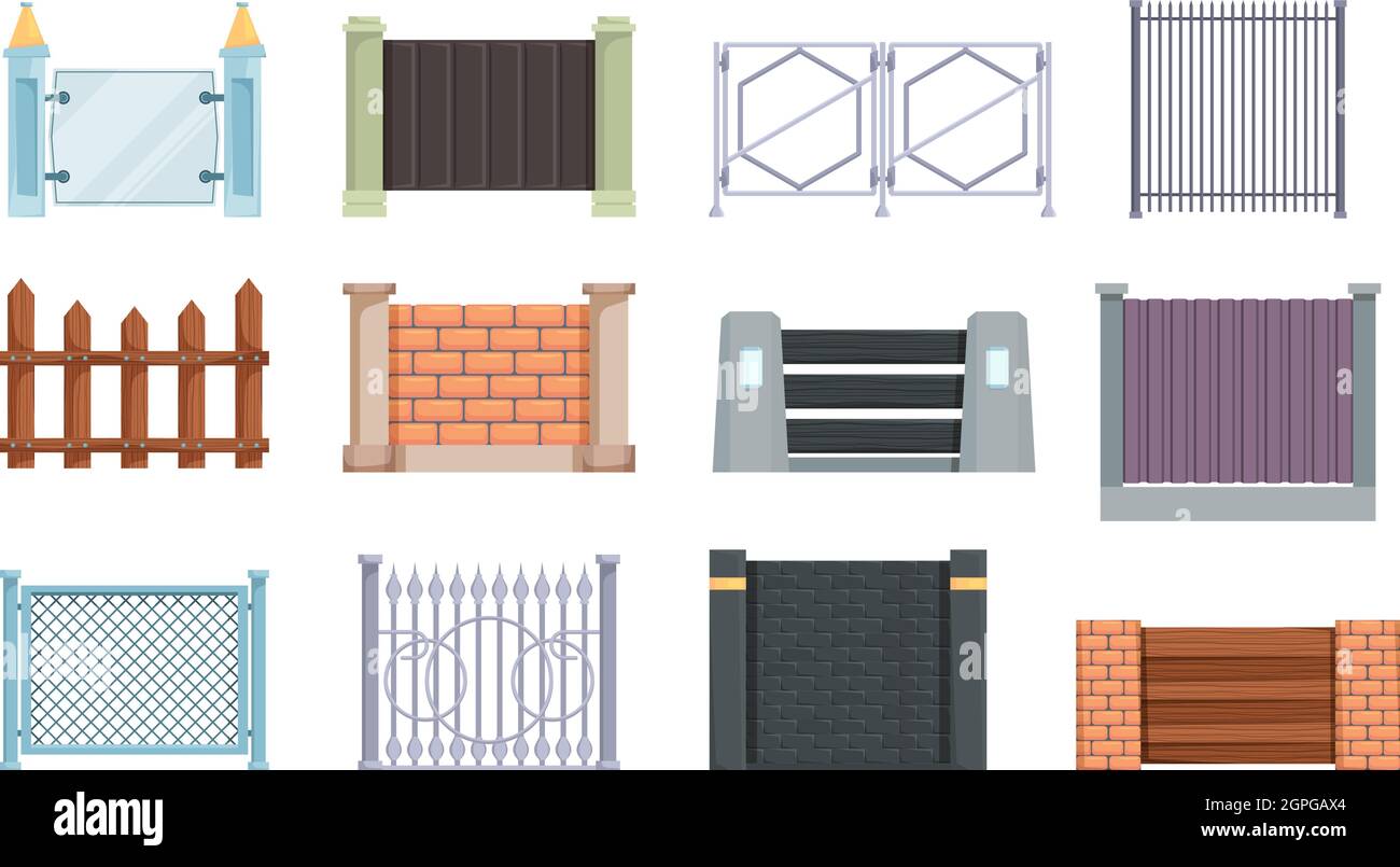 Wood fences. Outdoor elements for farm house vector cartoon templates of fences Stock Vector