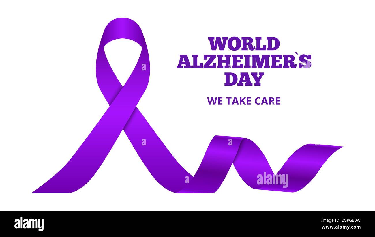 Alzheimer disease world day. Dementia, purple ribbon vector poster