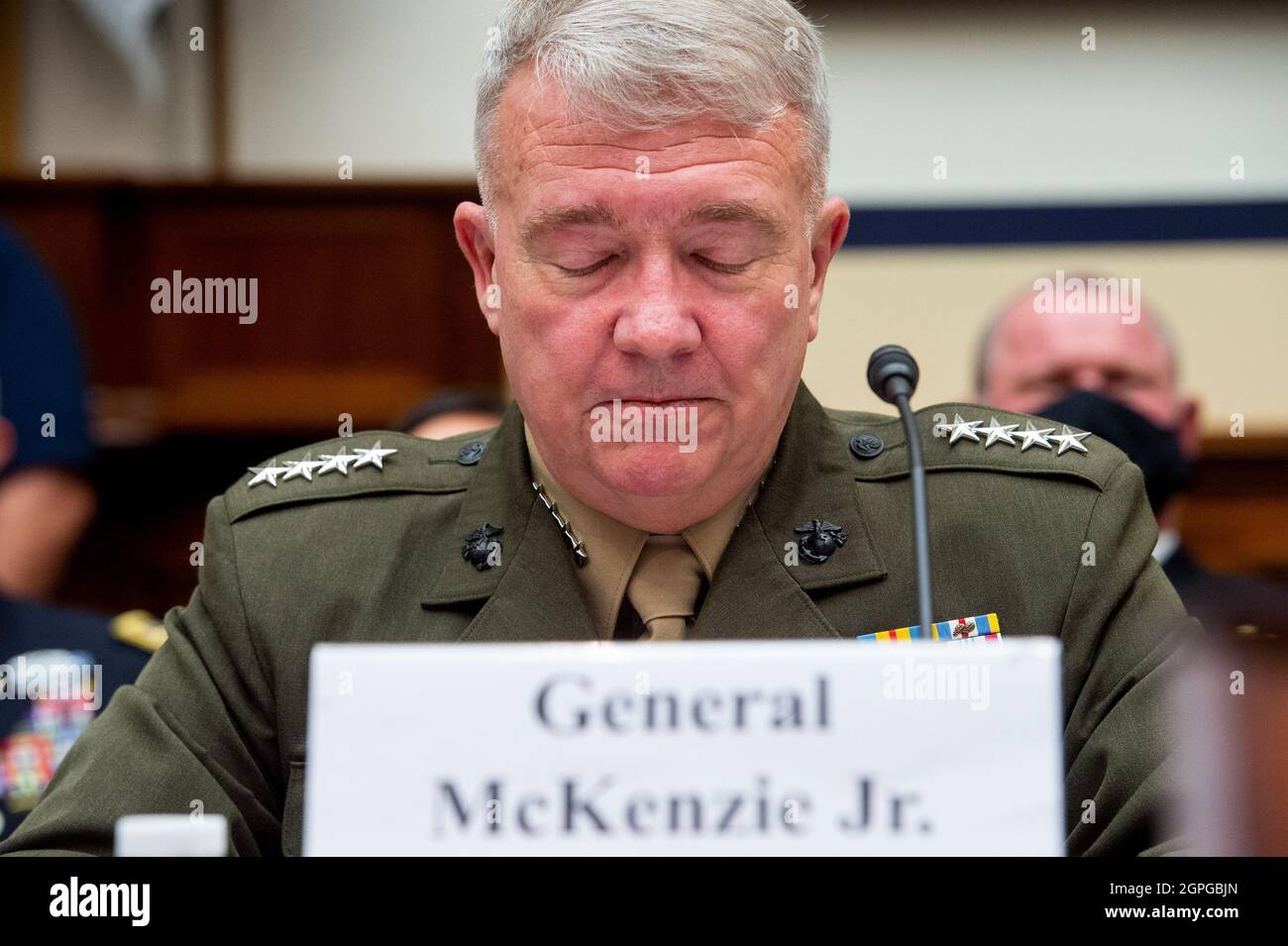 General Kenneth McKenzie Jr., USMC Commander, U.S. Central Command responds to questions during a House Armed Services Committee hearing on “Ending the U.S. Military Mission in Afghanistan” in the Rayburn House Office Building in Washington, DC, Wednesday, September 29, 2021. (Photo by  Rod Lamkey/Pool/Sipa USA) Stock Photo