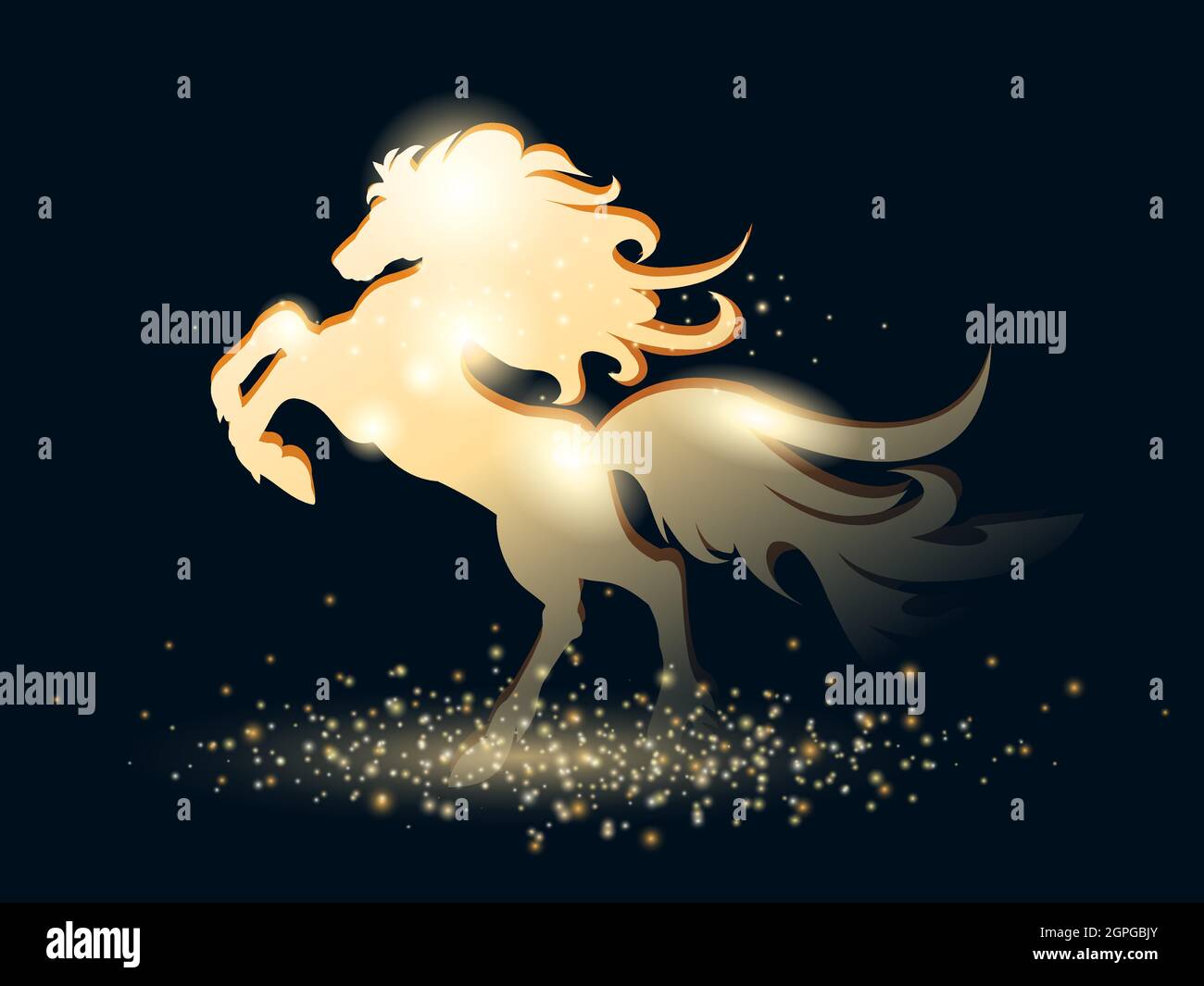 Golden Stallion on black starry background. Vector illustration Stock Vector