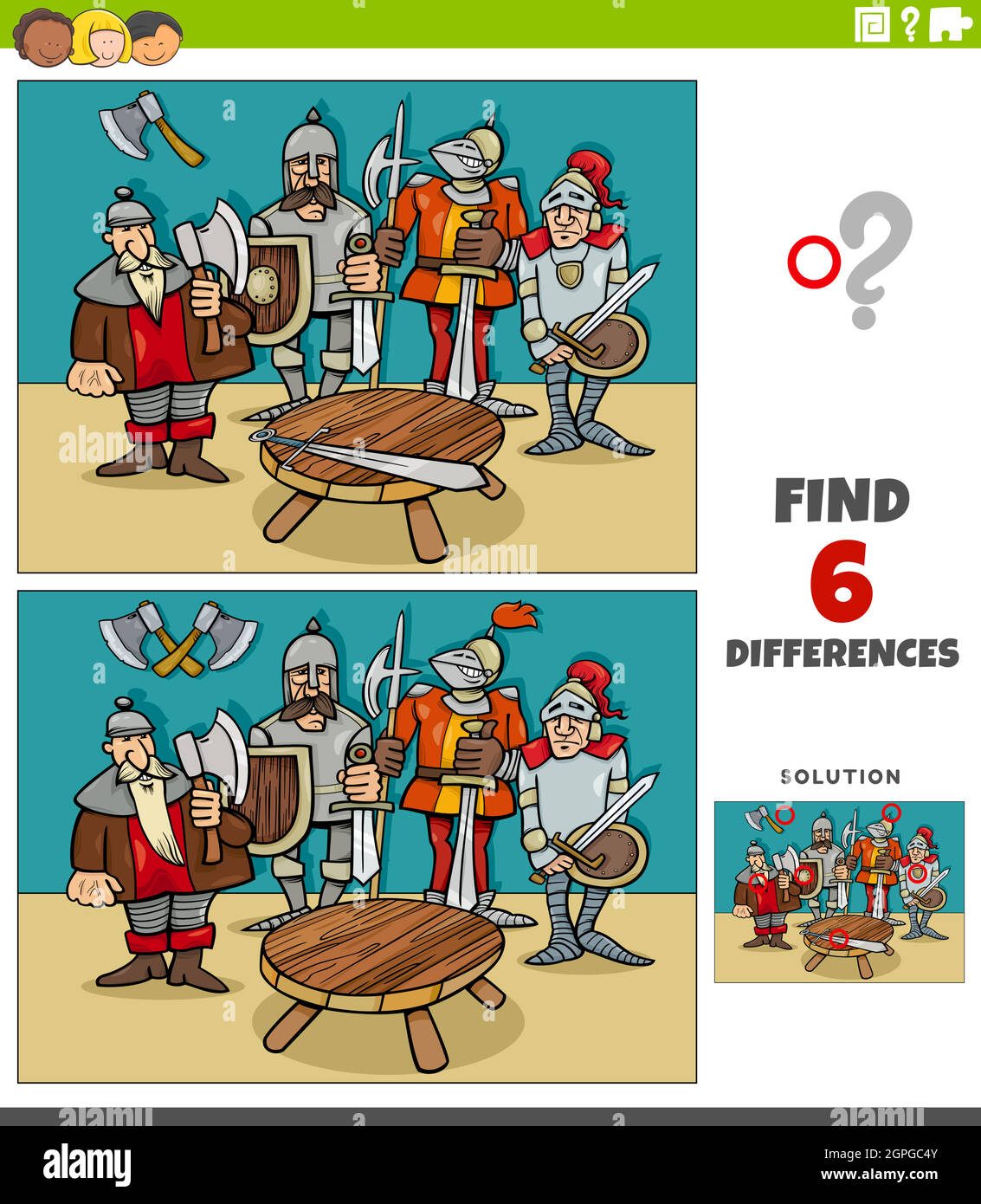 differences educational game with knight characters Stock Vector