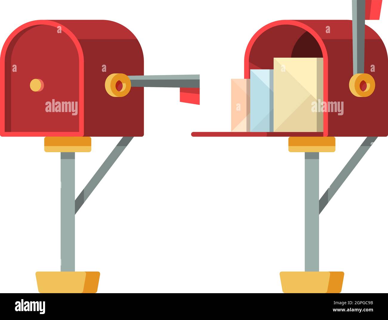 Open mailbox. Post letterbox with envelopes vector isolated containers Stock Vector