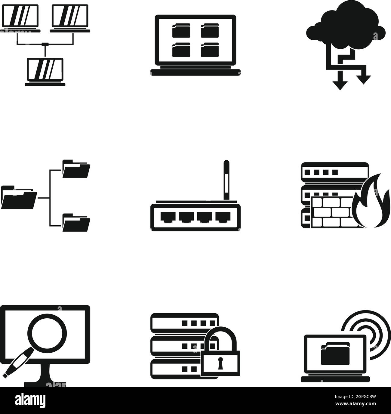 Computer setup icons set, simple style Stock Vector