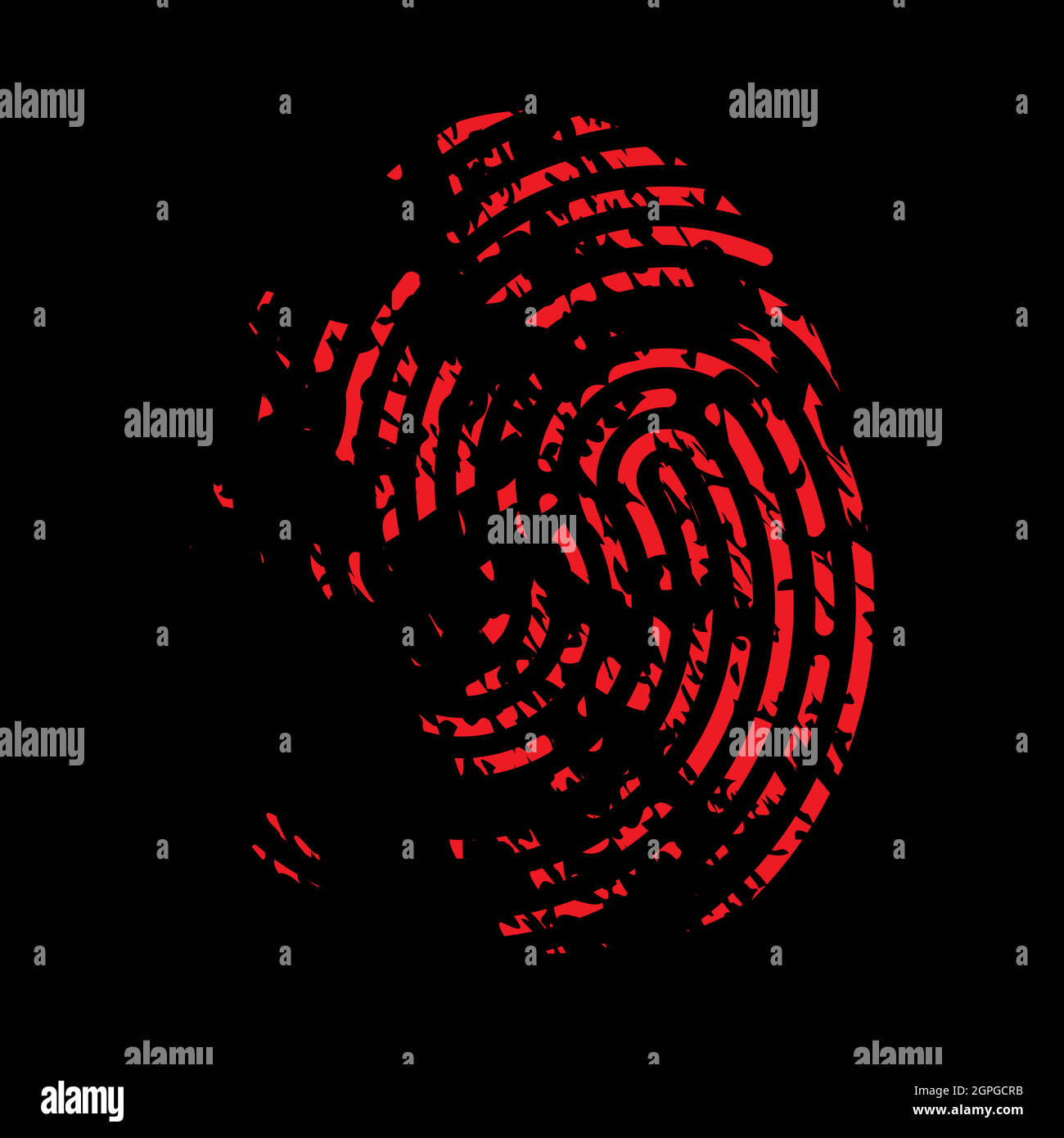 Bloody fingerprint icon. Murder biometrics mark illustration. Mystery criminal trace isolated on black background. Stock Vector