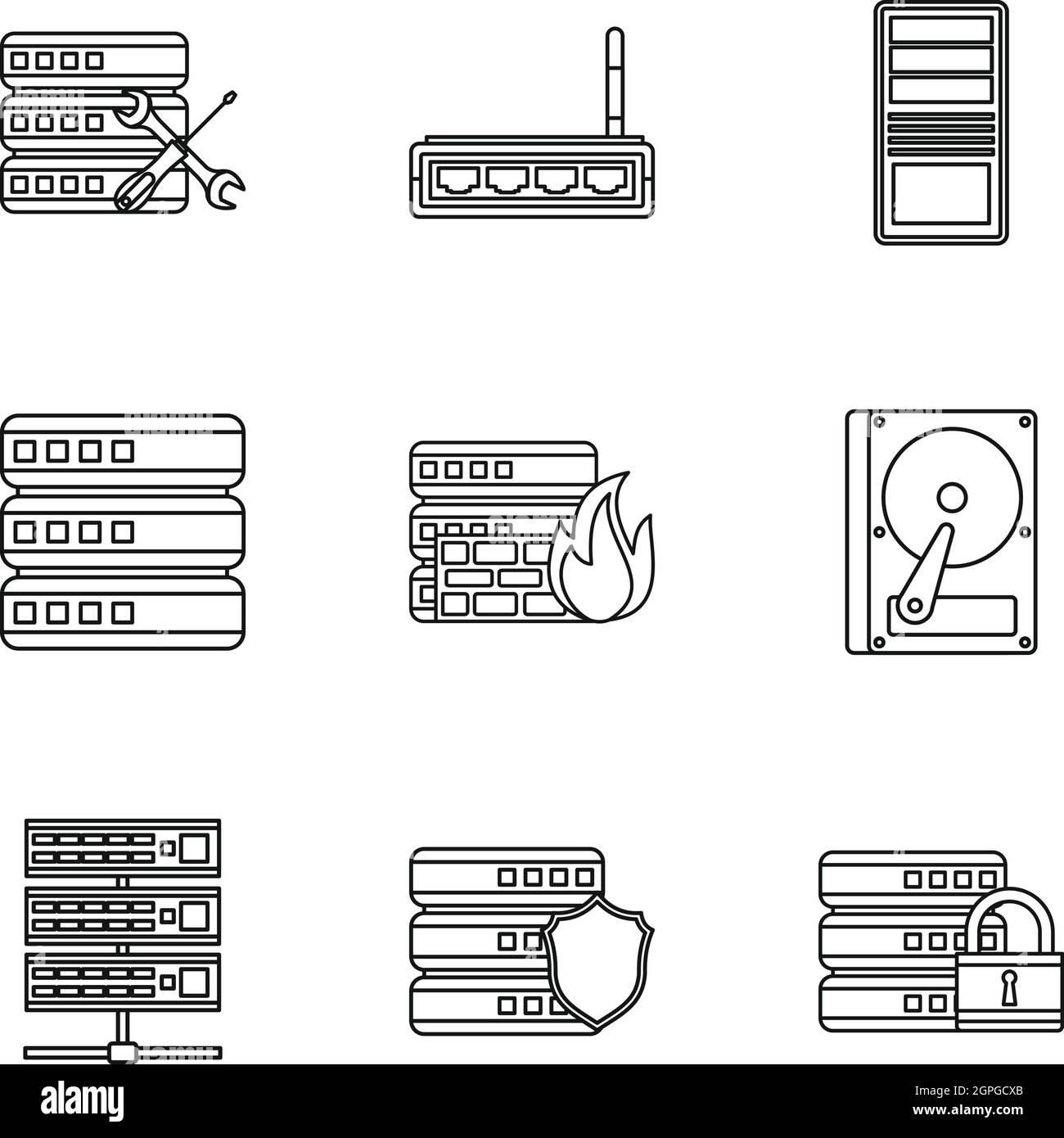 Computer setup icons set, outline style Stock Vector