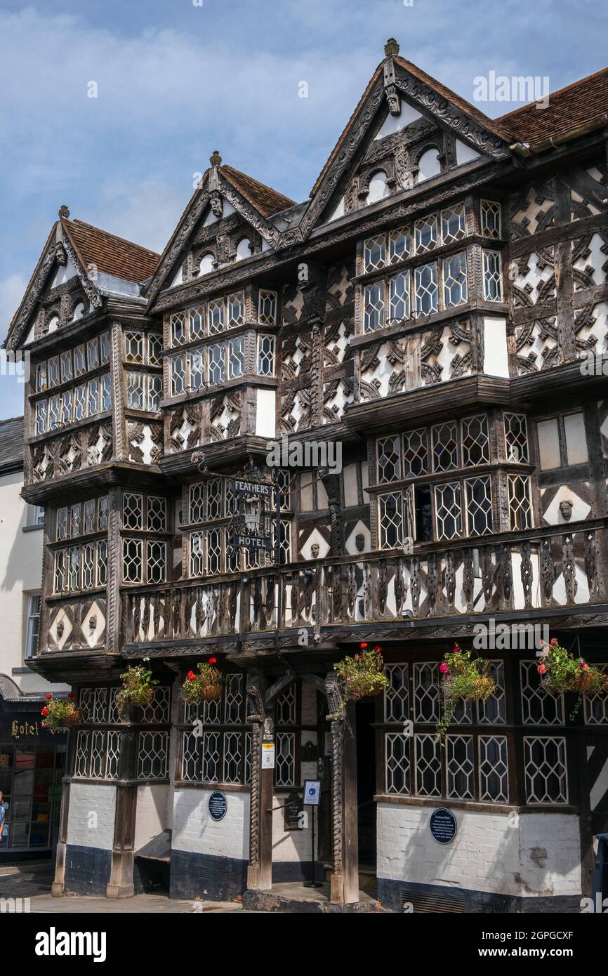 The Feathers Hotel (17th Century), one of Ludlow's most famous Grade 1 listed buildings, Shropshire Stock Photo