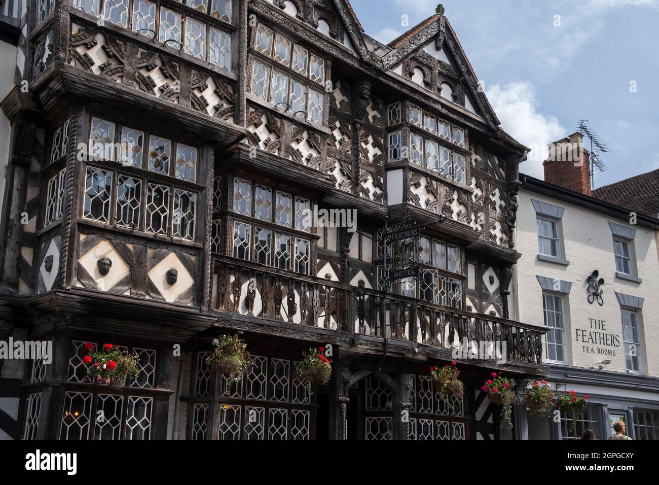 The Feathers Hotel (17th Century), one of Ludlow's most famous Grade 1 listed buildings, Shropshire Stock Photo