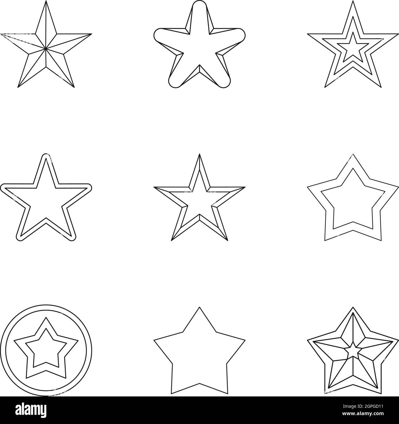 Five-pointed star icons set, outline style Stock Vector