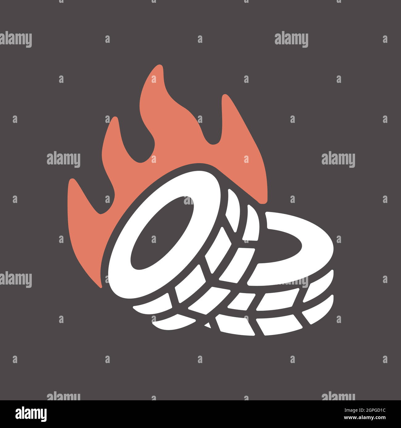 Two lying burning tires revolutionary barricade Stock Vector