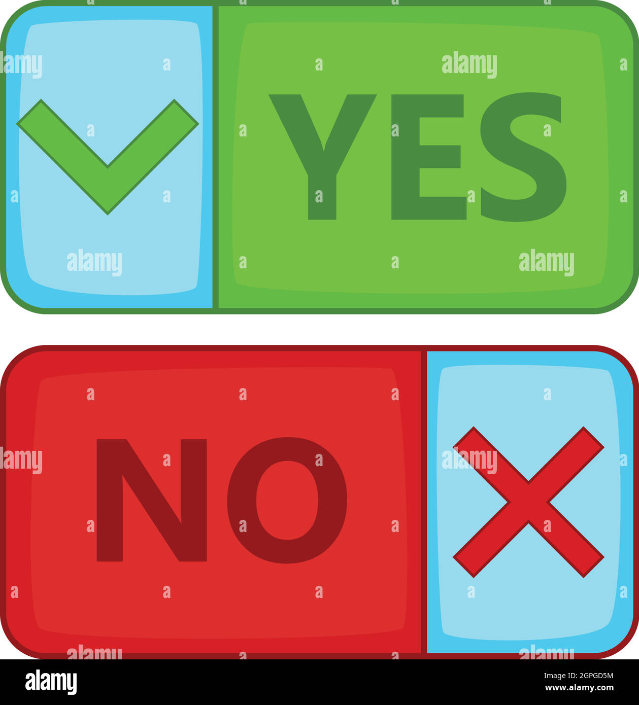 Yes and No button icon, cartoon style Stock Vector