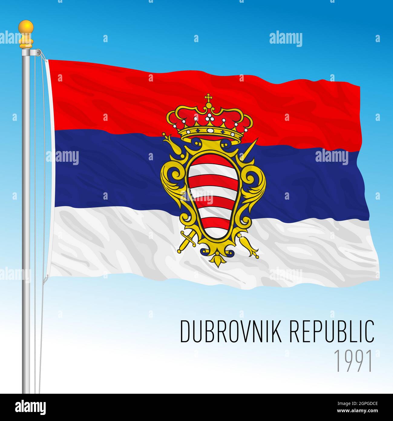 Dubrovnik Republic historical flag, Croatia, Europe, 1991 Stock Vector