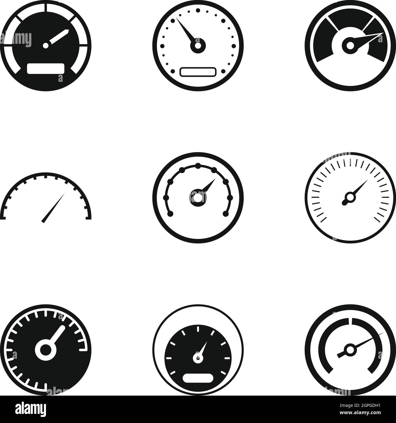 Speedometer icon set performance Black and White Stock Photos & Images ...