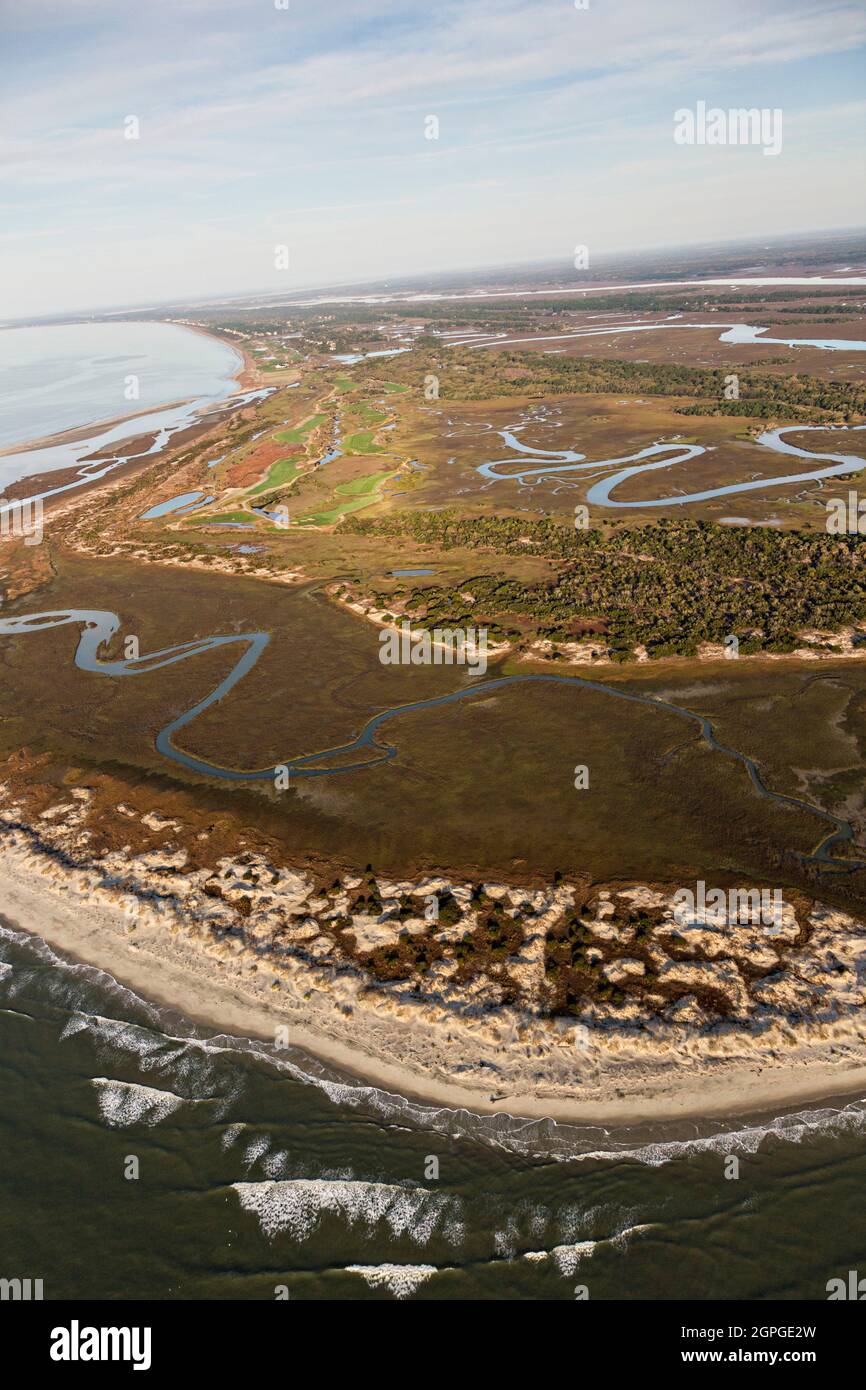 Aerial view of the undeveloped north end of Kiawah Island resort ...