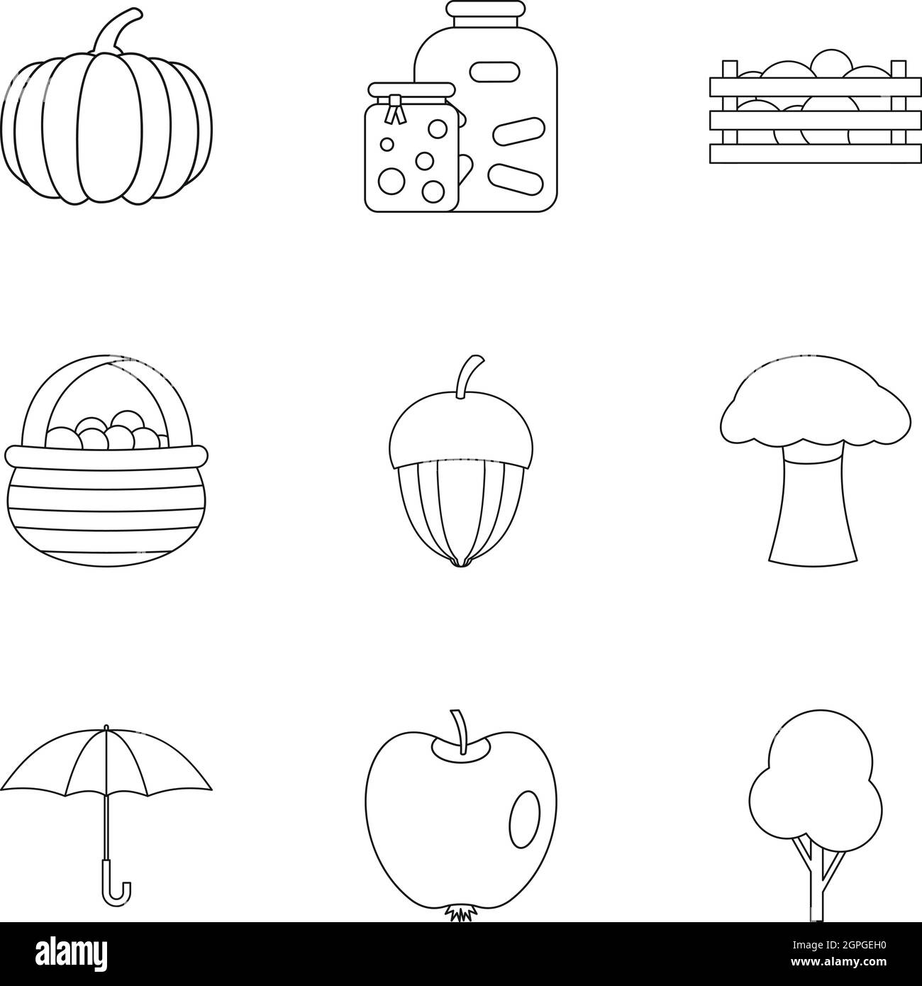 Autumn icons set, outline style Stock Vector