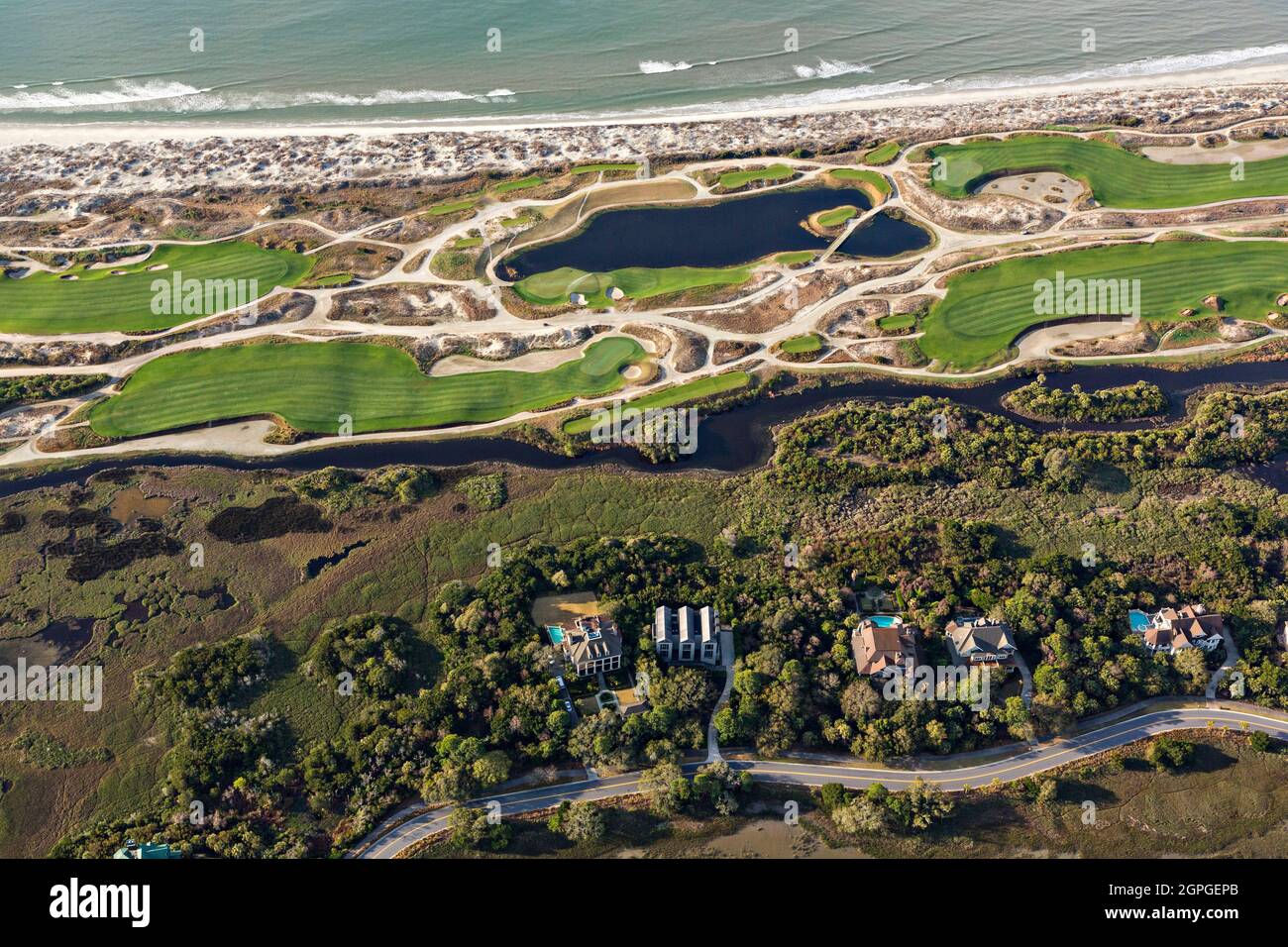 Aerial view of the Ocean Course golf resort on the eastern end of ...