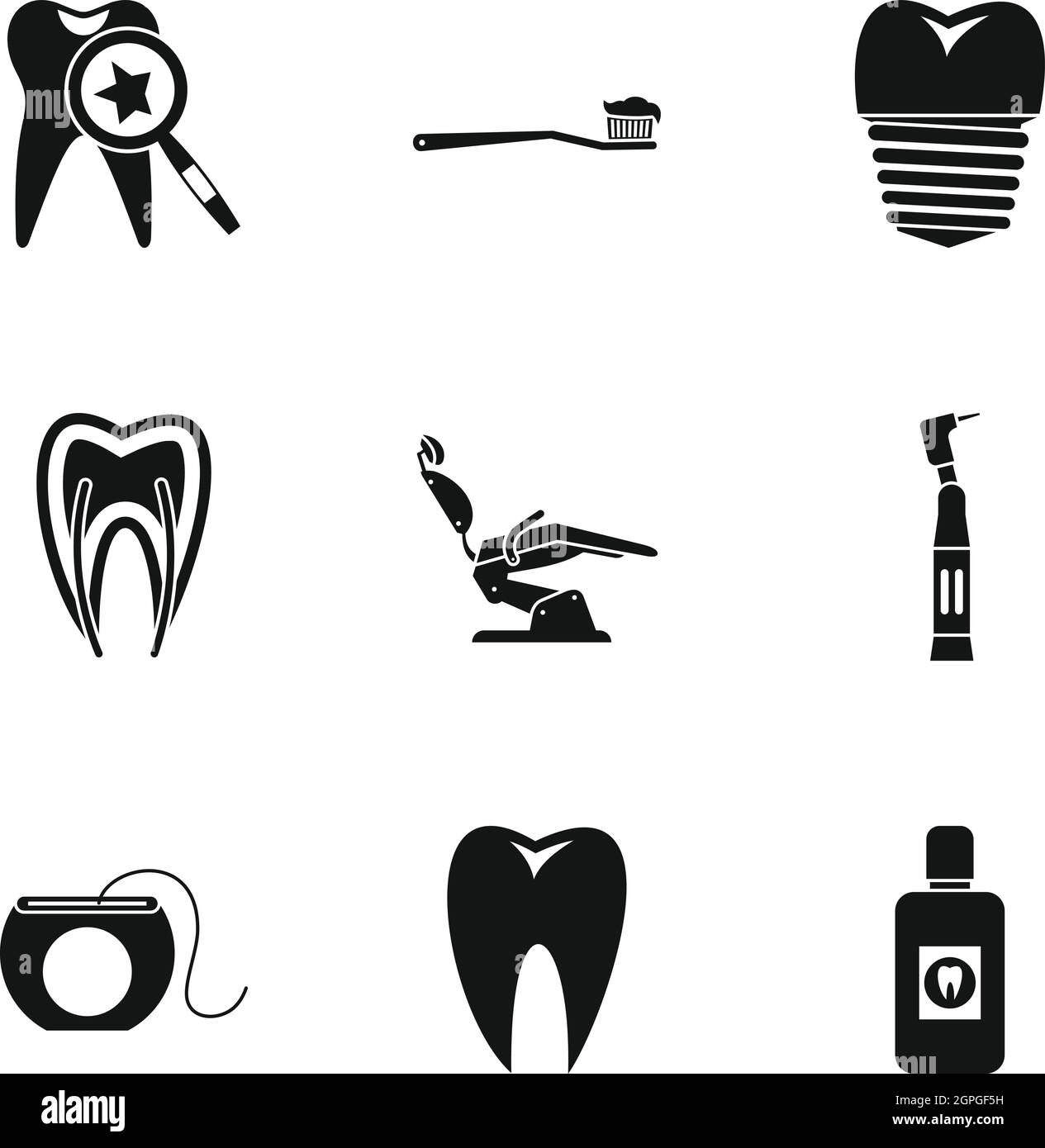 Dental clinic icons set, simple style Stock Vector