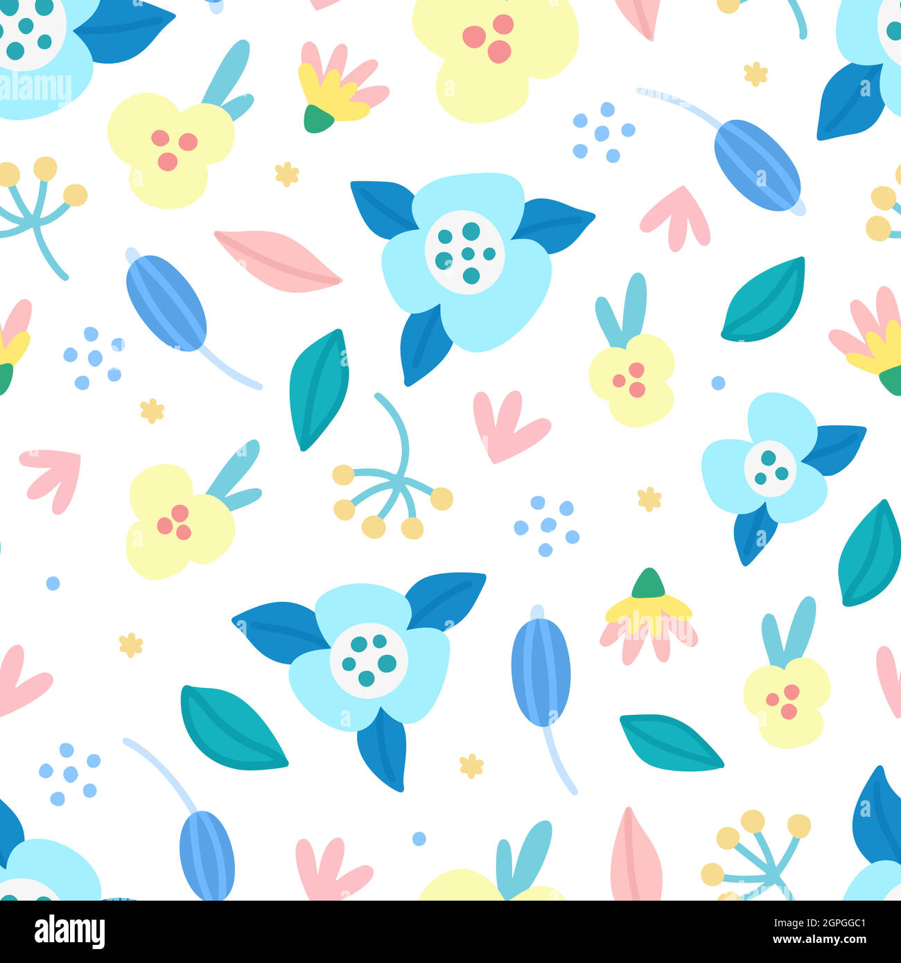 Floral seamless pattern. Hand drawn beautiful flowers. Colorful repeating background with blossom. Design for wallpaper, textiles, wrapping paper, cover notebook, header. Vector illustration, eps10 Stock Vector