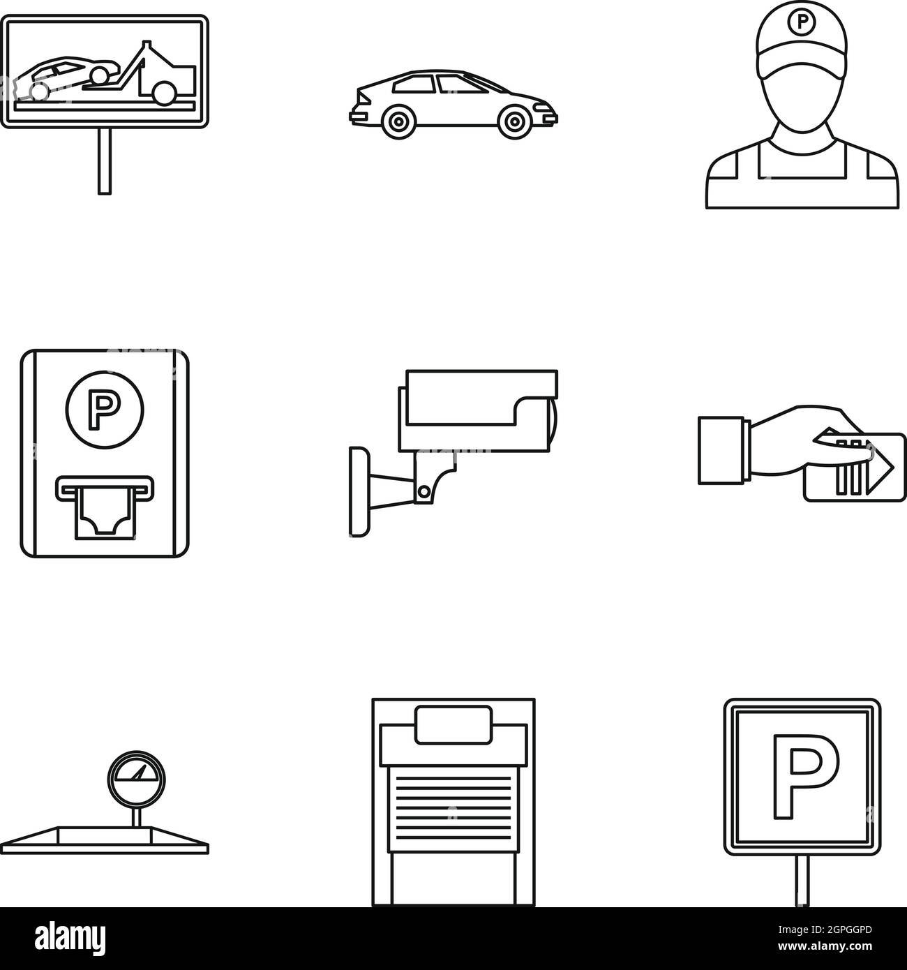 Parking station icons set, outline style Stock Vector