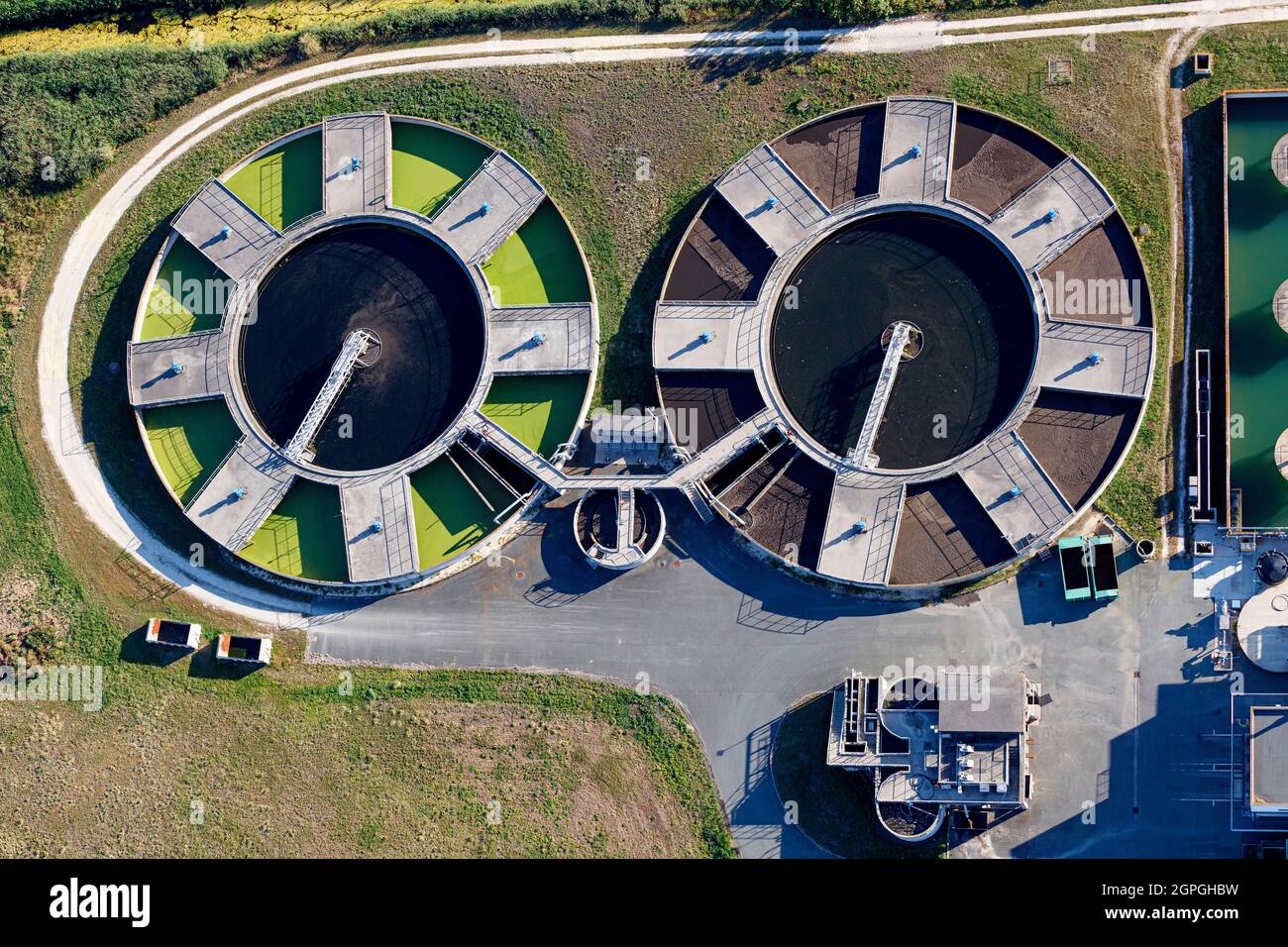 France, Charente Maritime, Saint Pierre d'Oleron, wastewater treatment plant (aerial view) Stock Photo