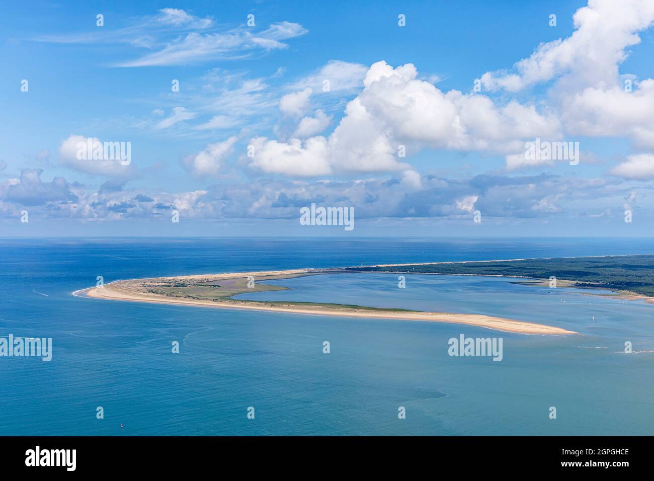 France, Charente Maritime, Les Mathes, the Pointe and lighthouse de la Coubre (aerial view) Stock Photo