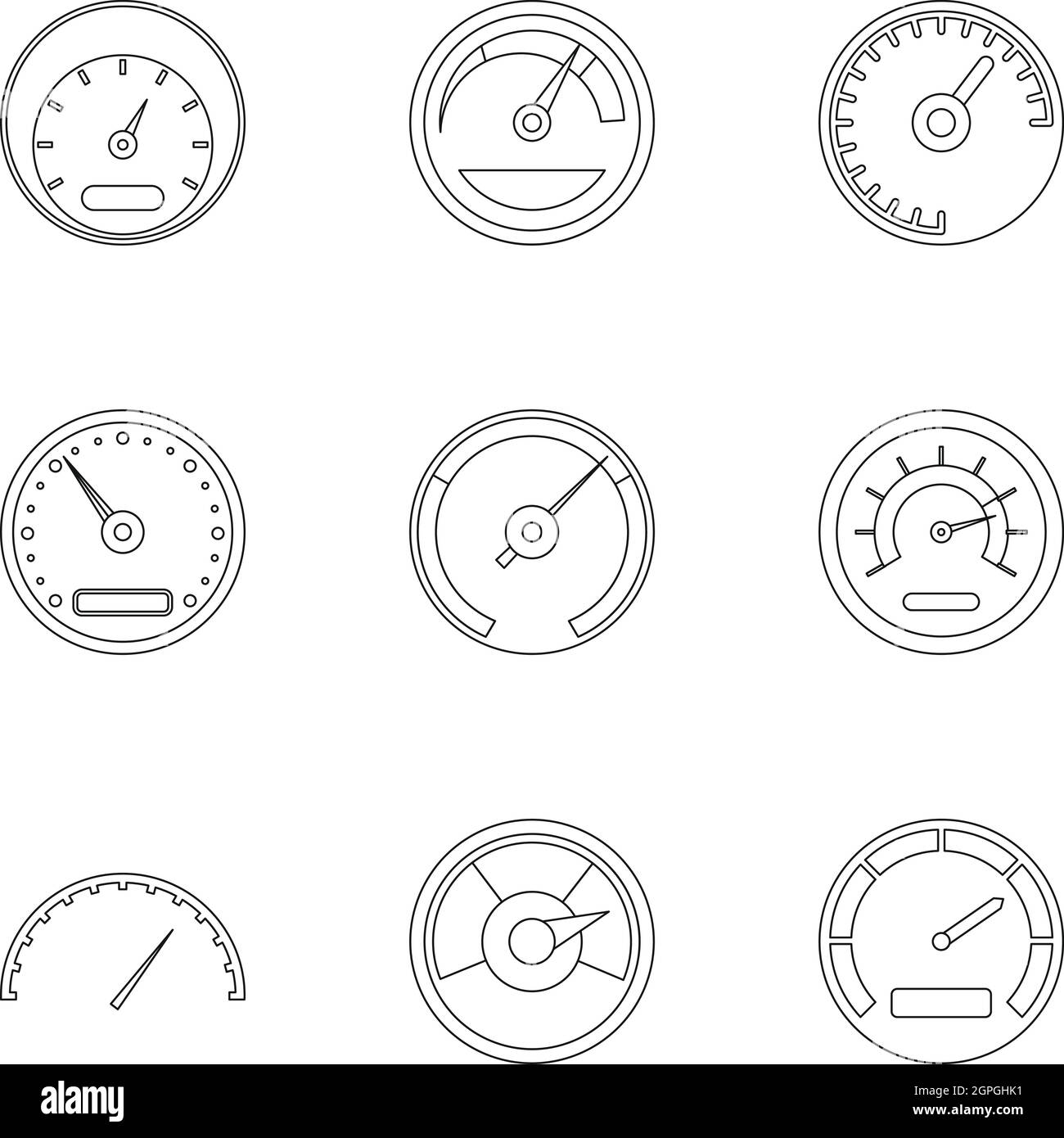 Speed measurement icons set, outline style Stock Vector