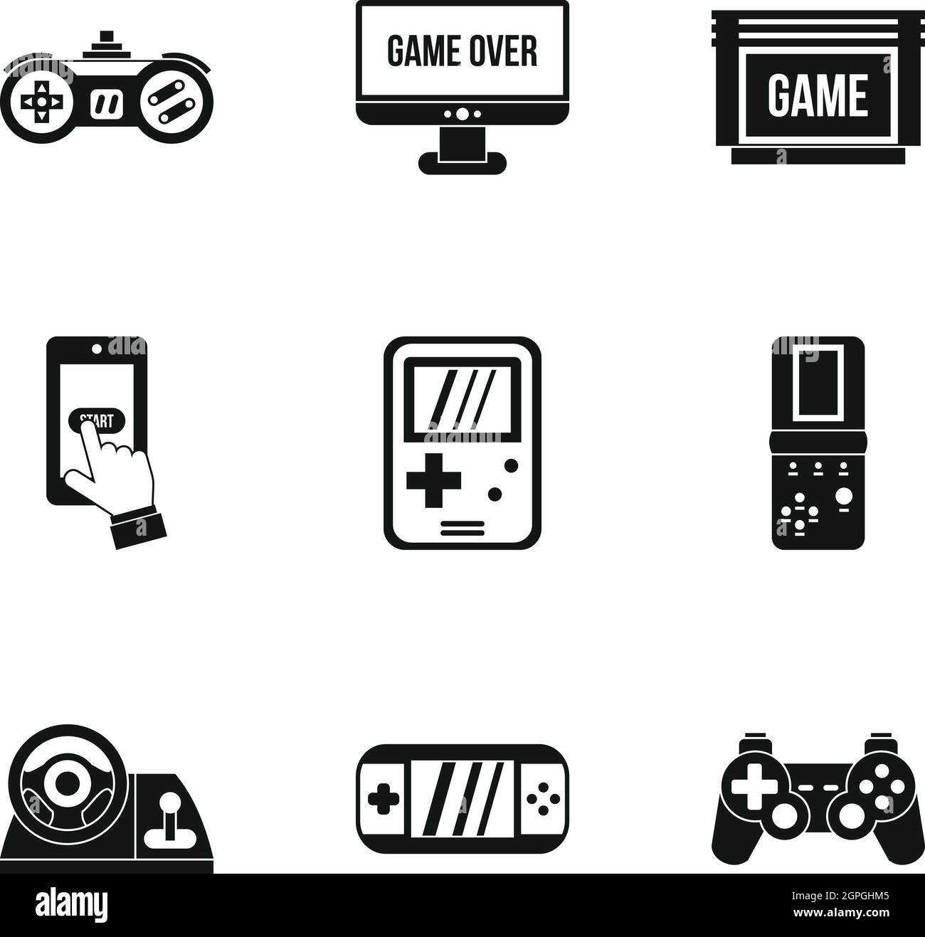 Game console icons set, simple style Stock Vector