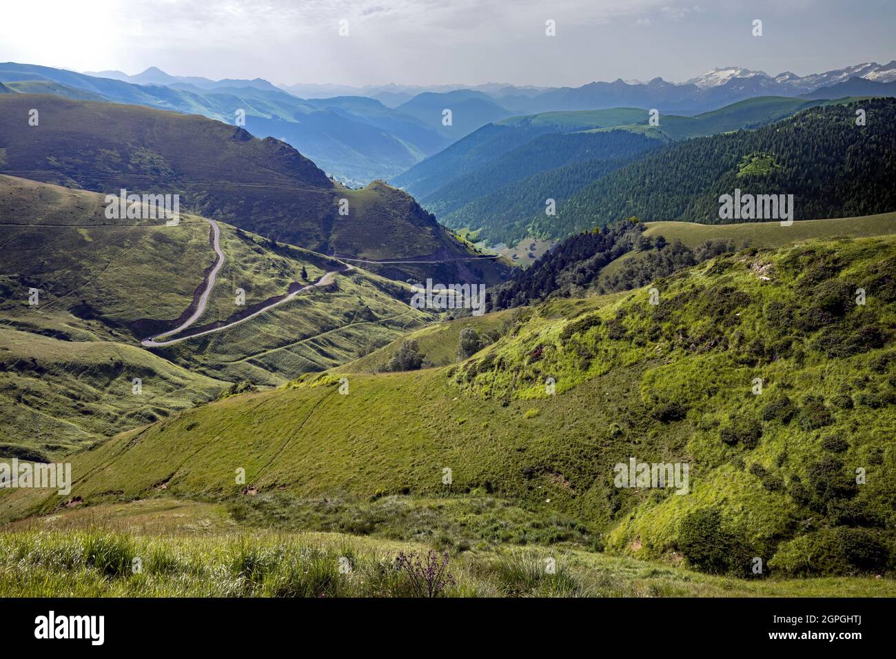 France, Haute Garonne, Pyrenees mountains, road used by the Tour de france to reach the Bales pass Stock Photo