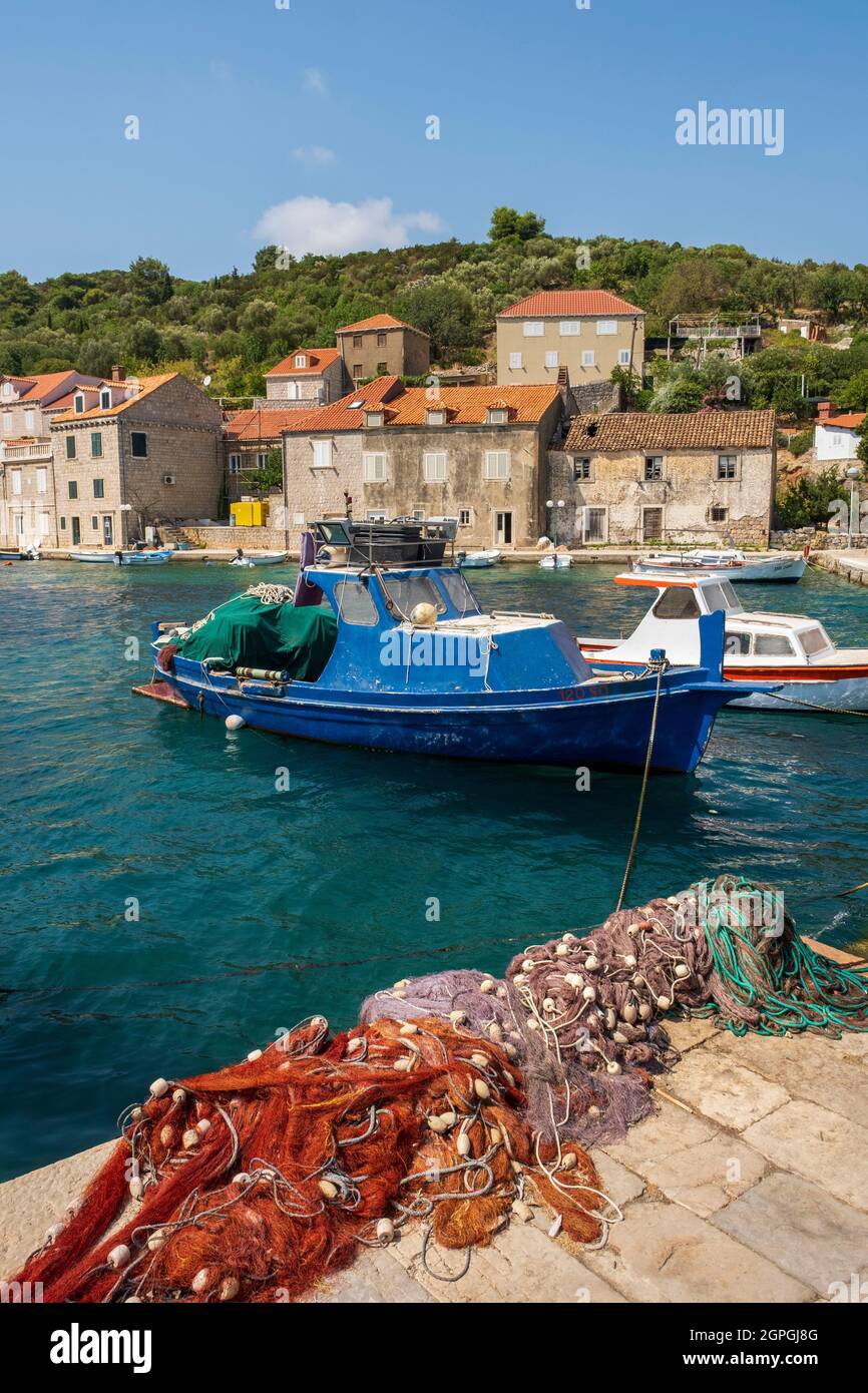 Croatia, Dalmatia, Elaphite Islands, Sipan Island, the port of Sudurad Stock Photo