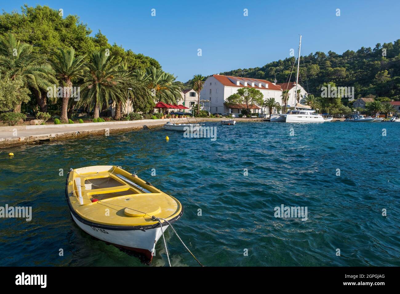Croatia, Dalmatia, Elaphite Islands, Sipan Island, the port of Sipanska Luka Stock Photo